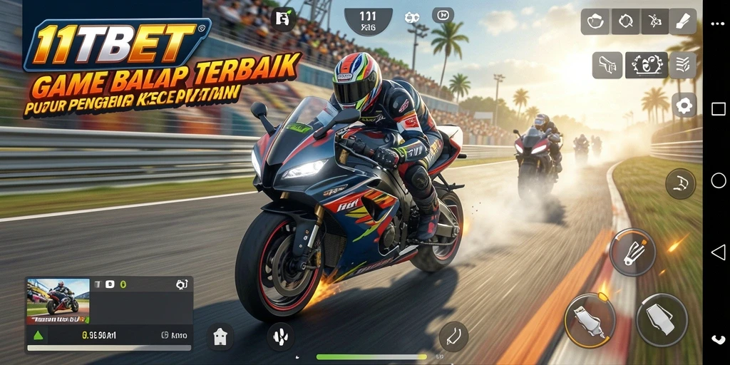 Tampilan seru dan mendebarkan gameplay <strong>11TBET</strong> dalam balapan motor.