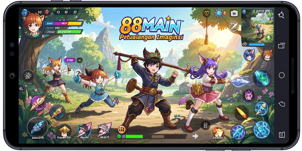 Gameplay 88MAIN yang menampilkan pertarungan karakter anime.