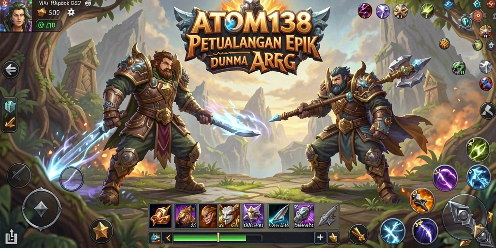 Tangkapan layar utama ATOM138 menampilkan aksi pertarungan ARPG yang mendebarkan.