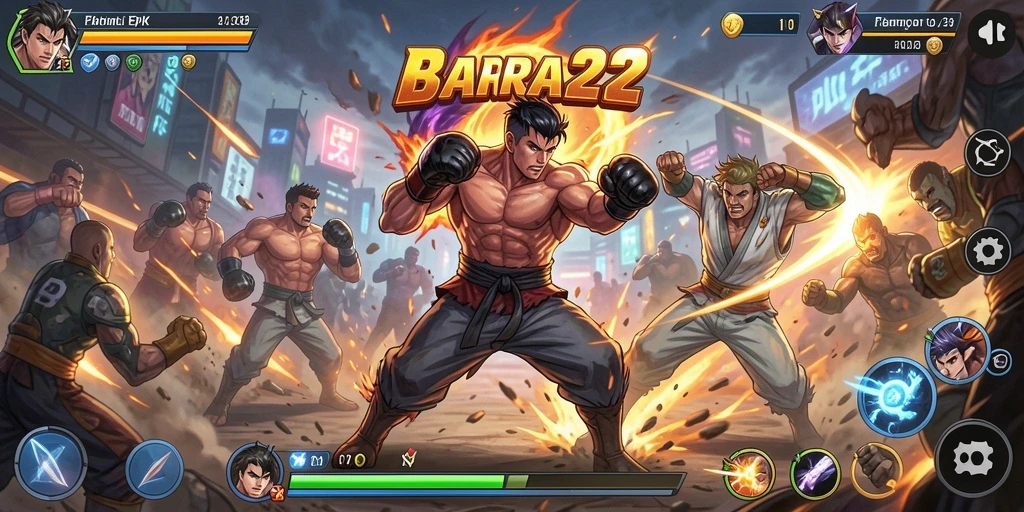 Tampilan gameplay BARA22 yang penuh aksi dalam pertempuran seru.