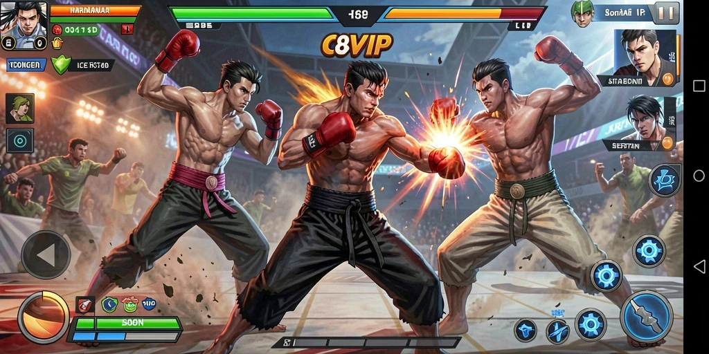 Screenshot gameplay C8VIP yang menampilkan aksi pertarungan yang mendebarkan.