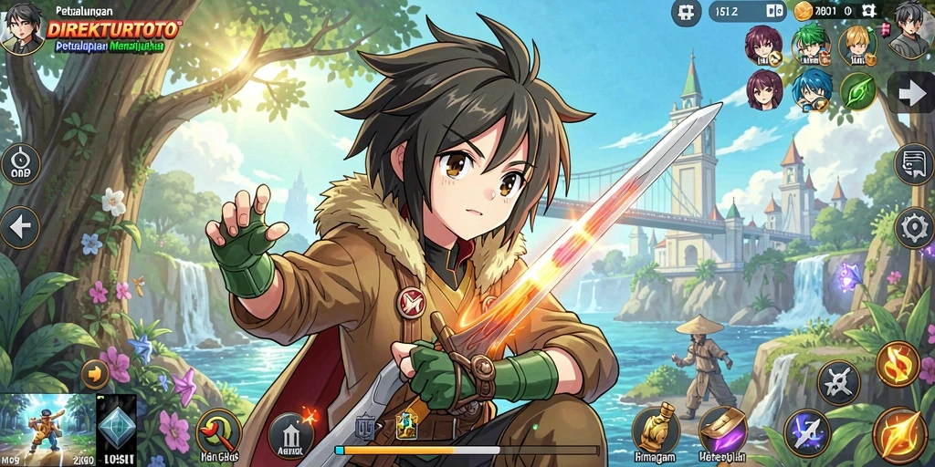 Screenshot utama DIREKTURTOTO dengan karakter anime beraksi.