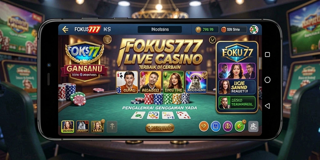 Screenshot FOKUS777 menunjukkan dealer di meja permainan Live Casino yang menarik.