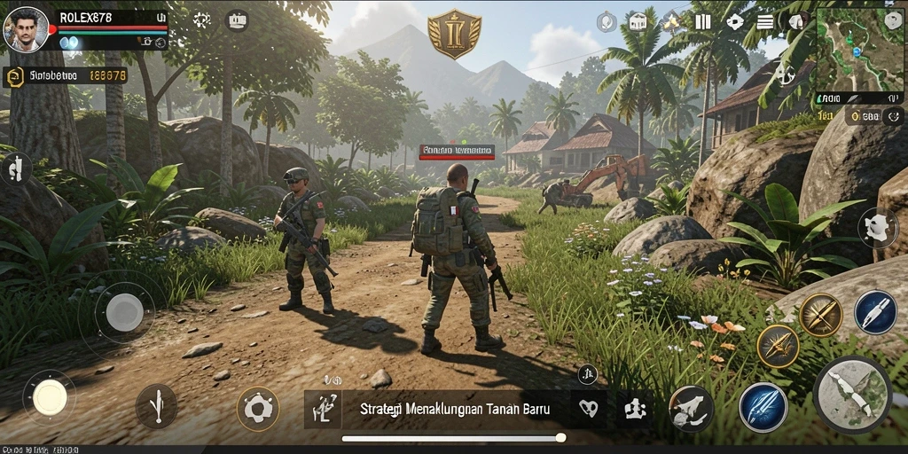 Tampilan screenshot utama dari gameplay <strong>ROLEX878</strong> yang menampilkan pertempuran strategi yang seru.