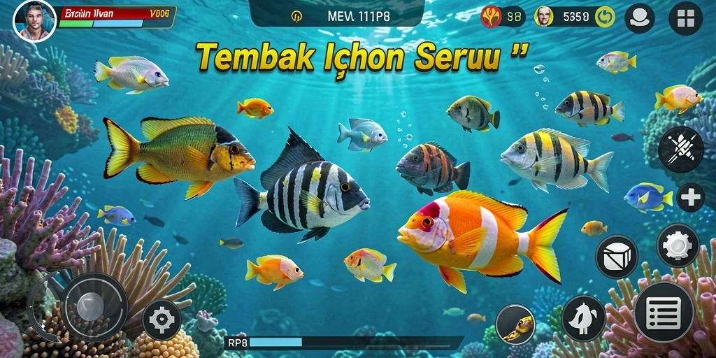 Screenshot gameplay RP8 yang menunjukkan aksi menangkap ikan.