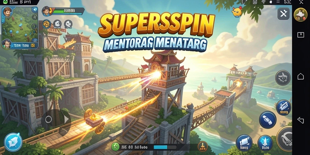 Tangkapan layar dari gameplay SUPERSPIN yang menegangkan dan strategis.