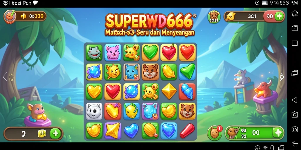 Tampilkan gameplay SUPERWD666 dengan elemen Match-3 yang menarik.