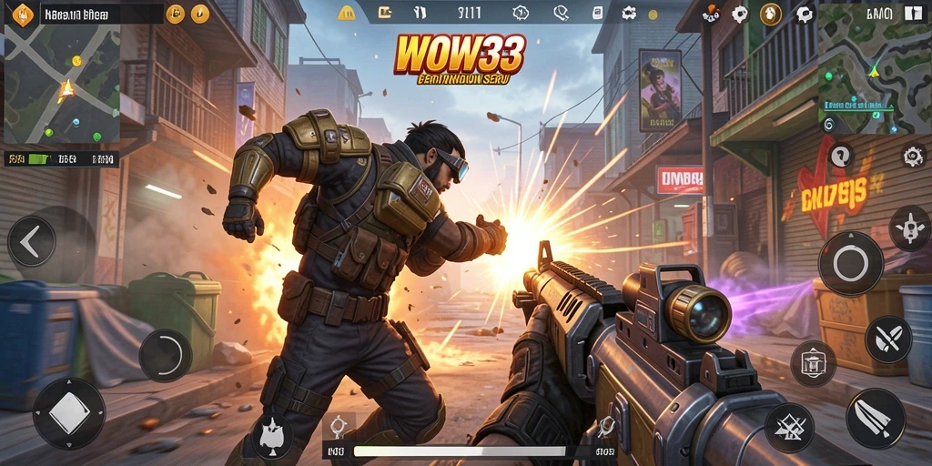 Tampilan gameplay WOW33 dengan aksi pertempuran seru yang memukau.